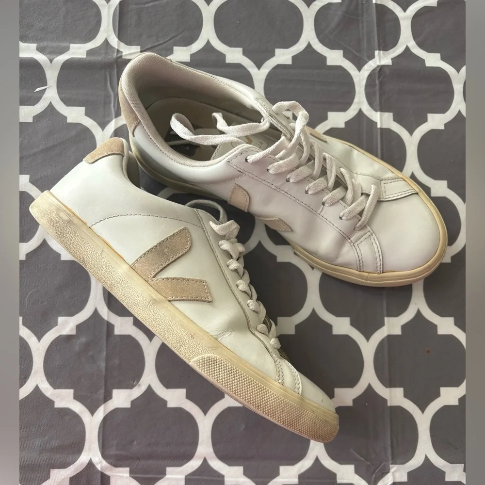Veja Women’s White Sneakers with Beige Suede V Logo